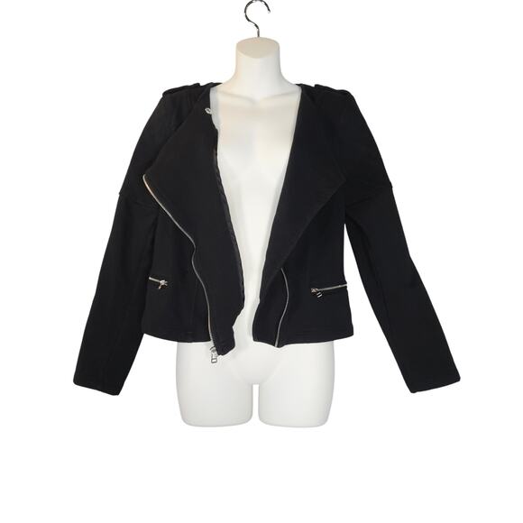 Candies Womens Large Asymmetric Zip Sweatshirt Blazer Black Stretch Moto Y2K - Picture 5 of 11